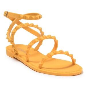 Olivia Miller Tulum Island Rockstud Jelly Strappy Sandals Mustard Women's 6 NWOT